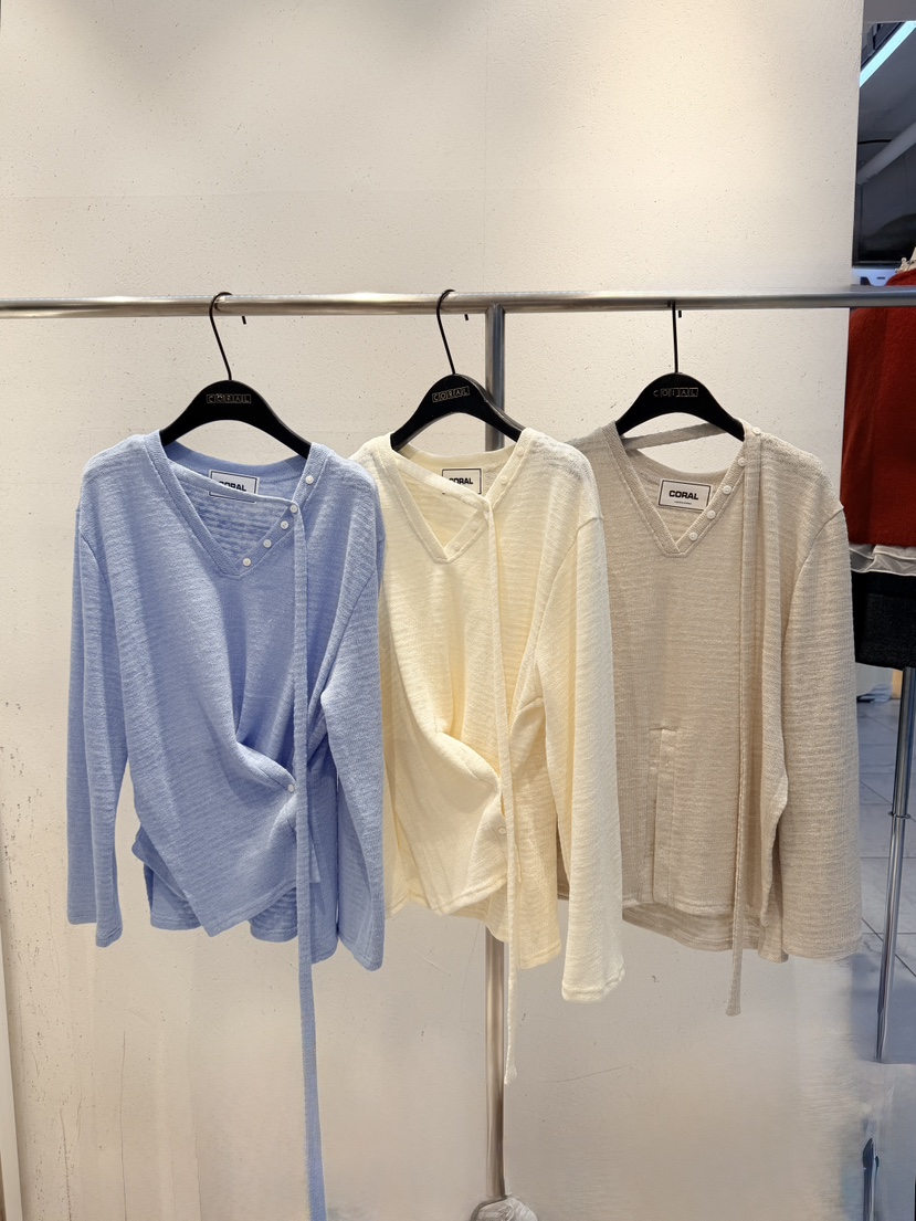 CORAL東大門代購女裝新品人氣熱賣職業休閑推薦長袖T恤紐扣CORAL長袖T恤