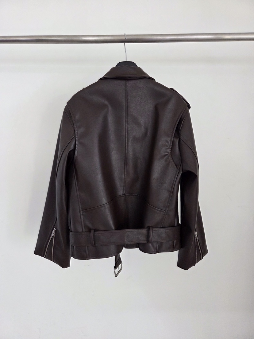 VERANDA韓國直郵女士新款人氣26春夏時尚職業休閑皮衣含腰帶VERANDA皮衣