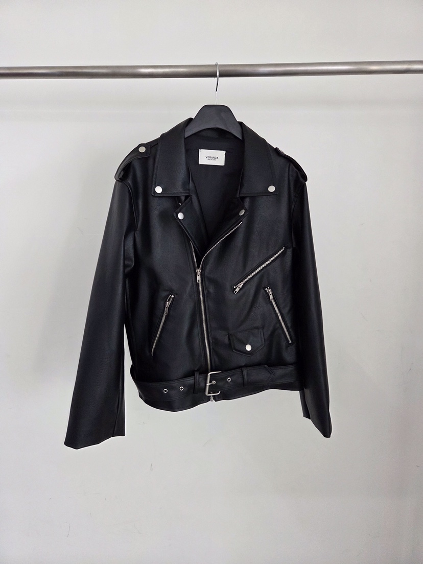 VERANDA韓國直郵女士新款人氣26春夏時尚職業休閑皮衣含腰帶VERANDA皮衣圖色2