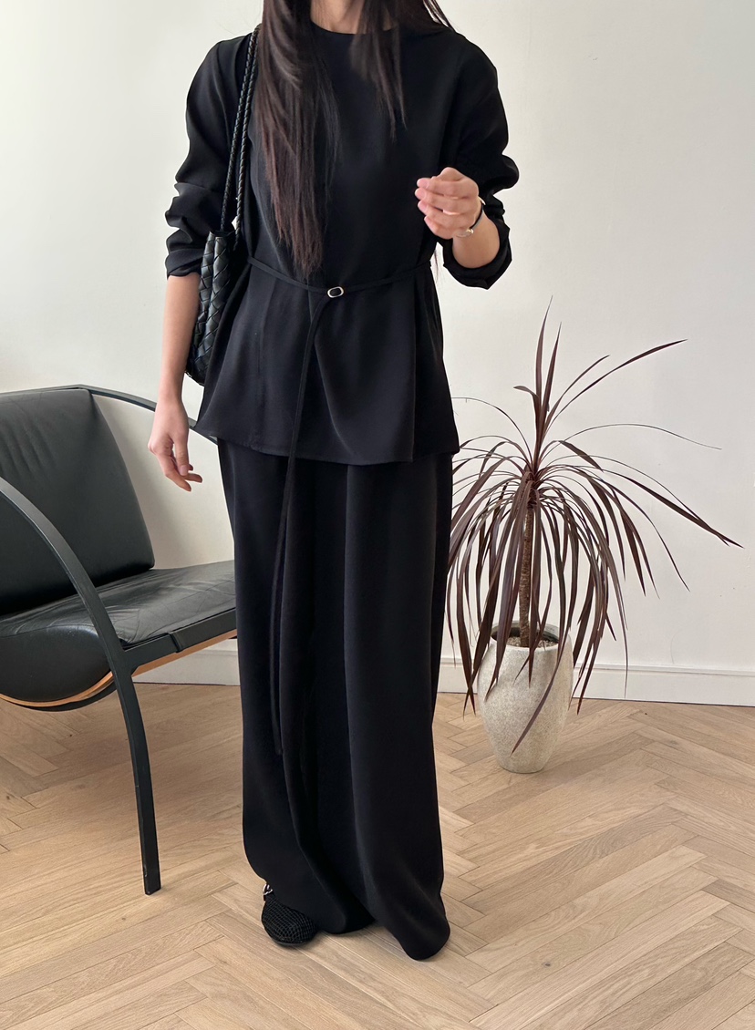 LE VASE東大門實拍女士新款人氣休閑熱賣襯衫蕾絲衫含腰帶LE VASE襯衫/蕾絲衫