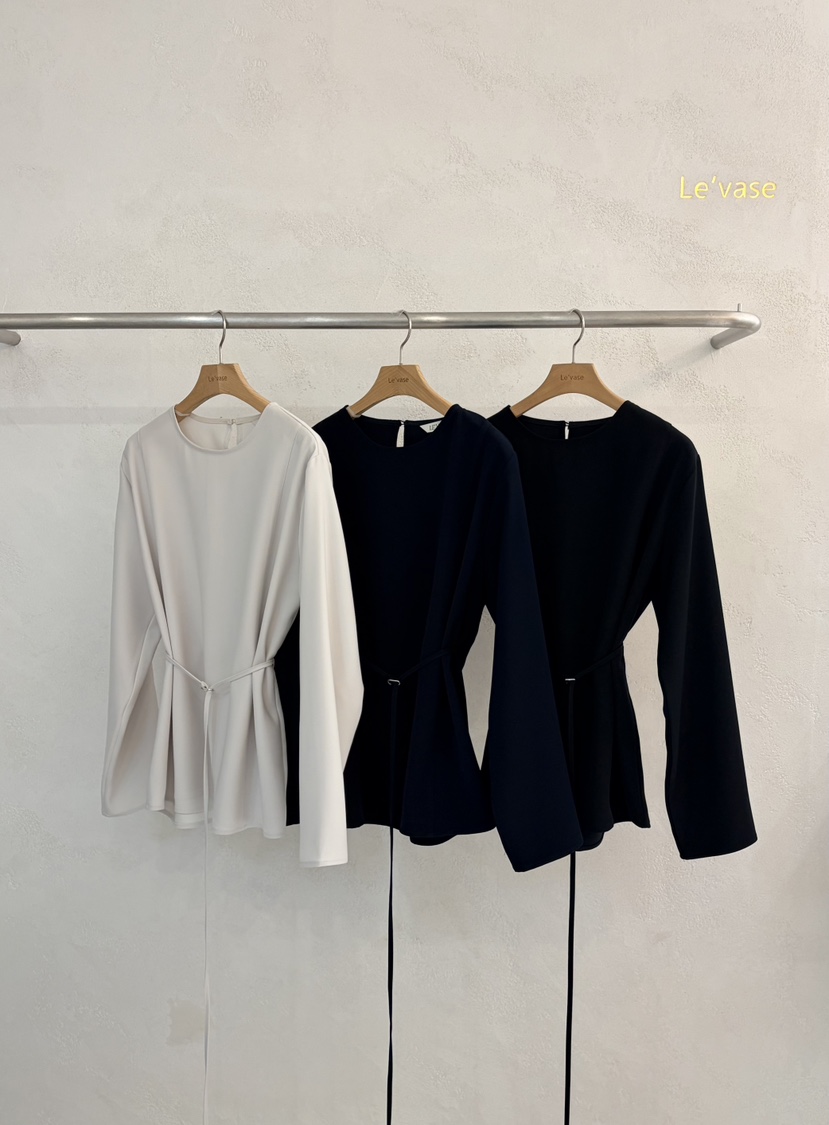 LE VASE東大門實拍女士新款人氣休閑熱賣襯衫蕾絲衫含腰帶LE VASE襯衫/蕾絲衫