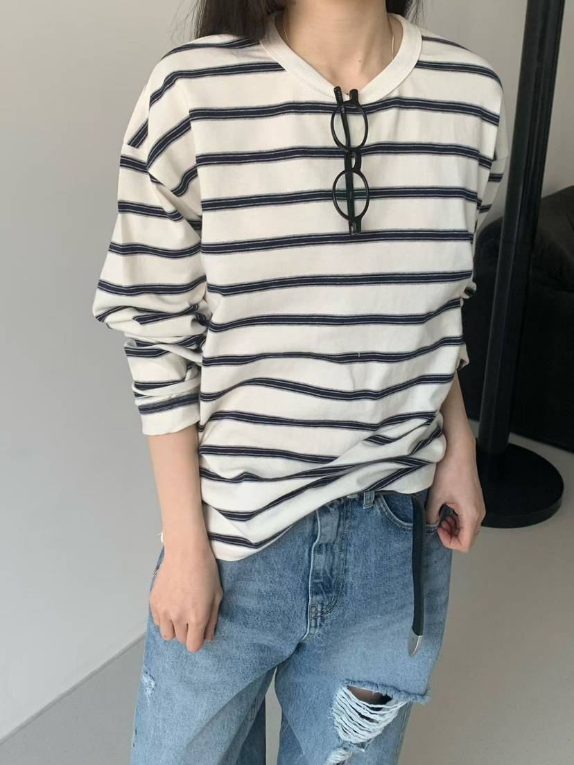 TAF東大門實拍女士新款推薦職業熱賣真品26春夏長袖T恤條紋TAF長袖T恤