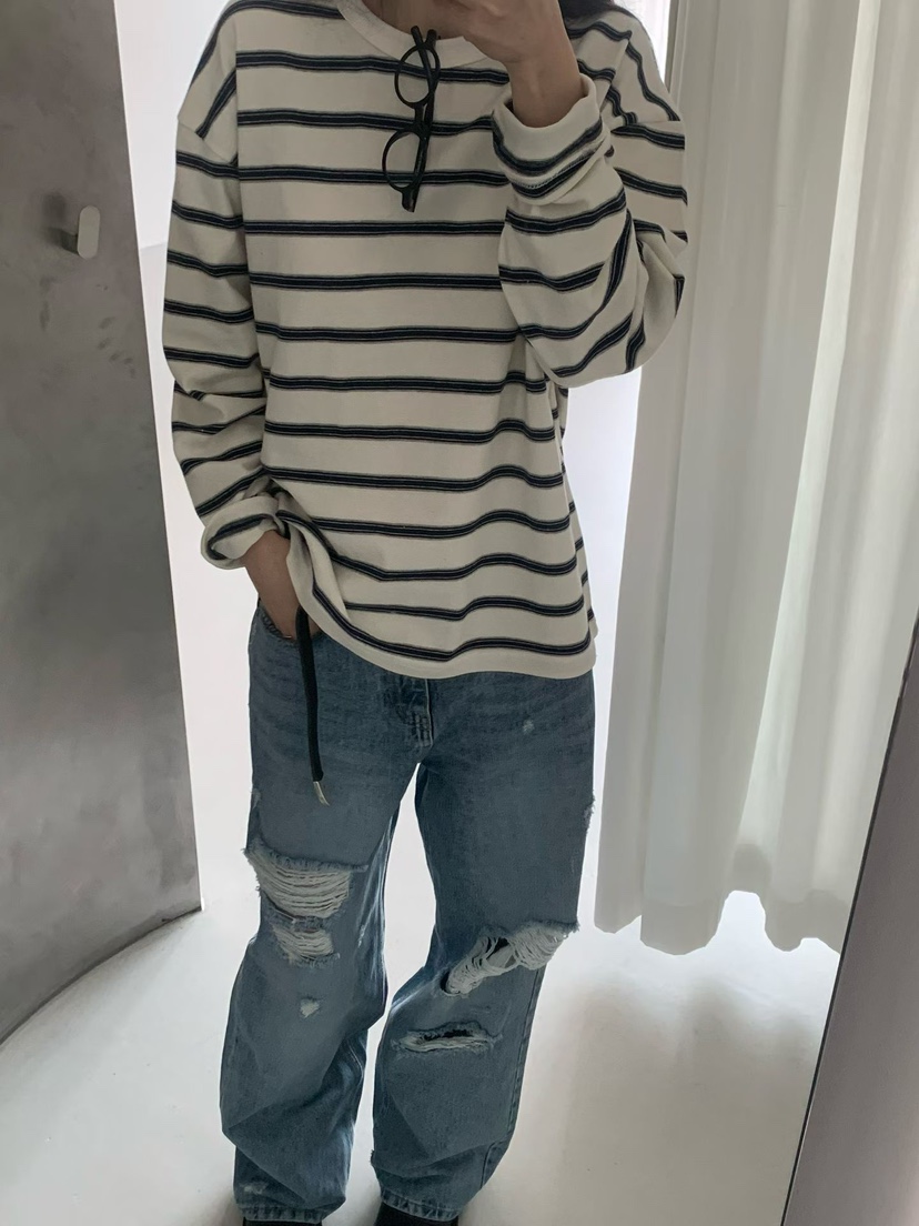 TAF東大門實拍女士新款推薦職業熱賣真品26春夏長袖T恤條紋TAF長袖T恤