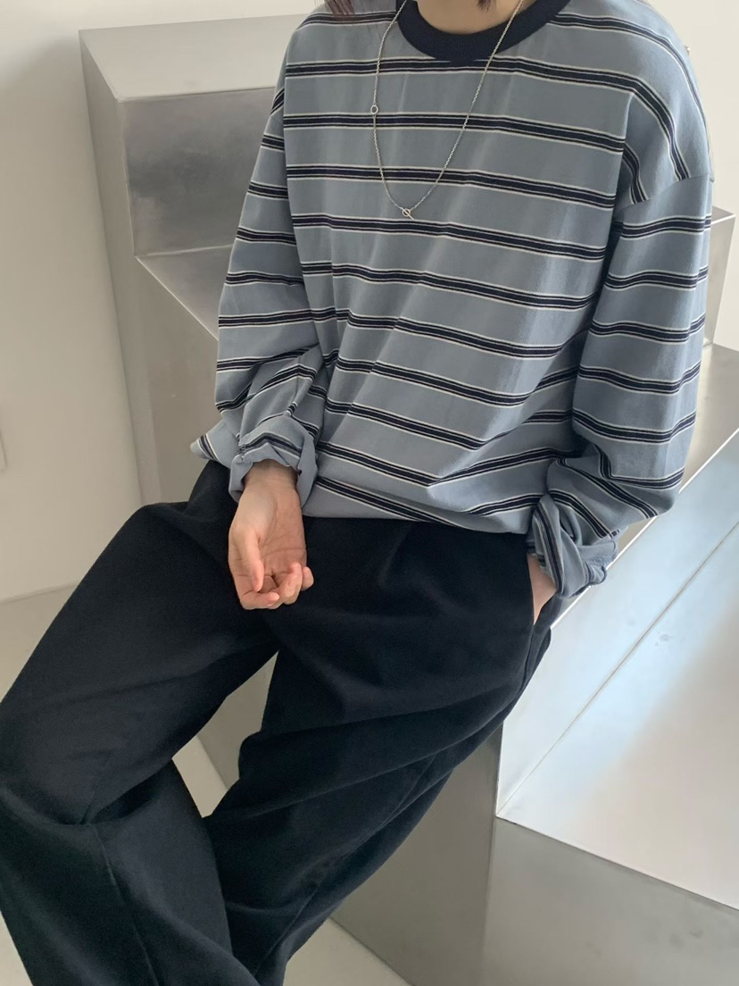 TAF東大門實拍女士新款推薦職業熱賣真品26春夏長袖T恤條紋TAF長袖T恤