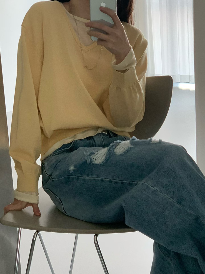 TAF韓國代購女士新品推薦休閑熱賣時尚26春夏人氣針織衫V領TAF針織衫