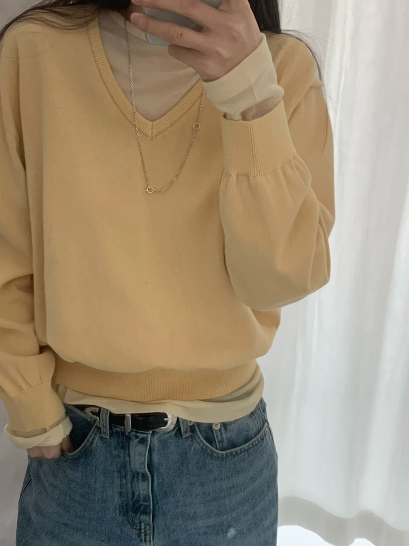 TAF韓國代購女士新品推薦休閑熱賣時尚26春夏人氣針織衫V領TAF針織衫