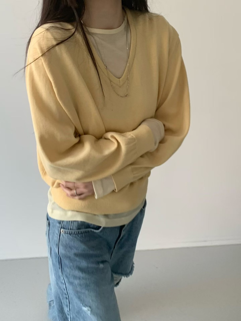 TAF韓國代購女士新品推薦休閑熱賣時尚26春夏人氣針織衫V領TAF針織衫