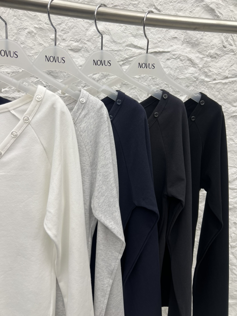 NOVUS東大門代購女裝新品推薦休閑真品職業長袖T恤V領紐扣NOVUS長袖T恤