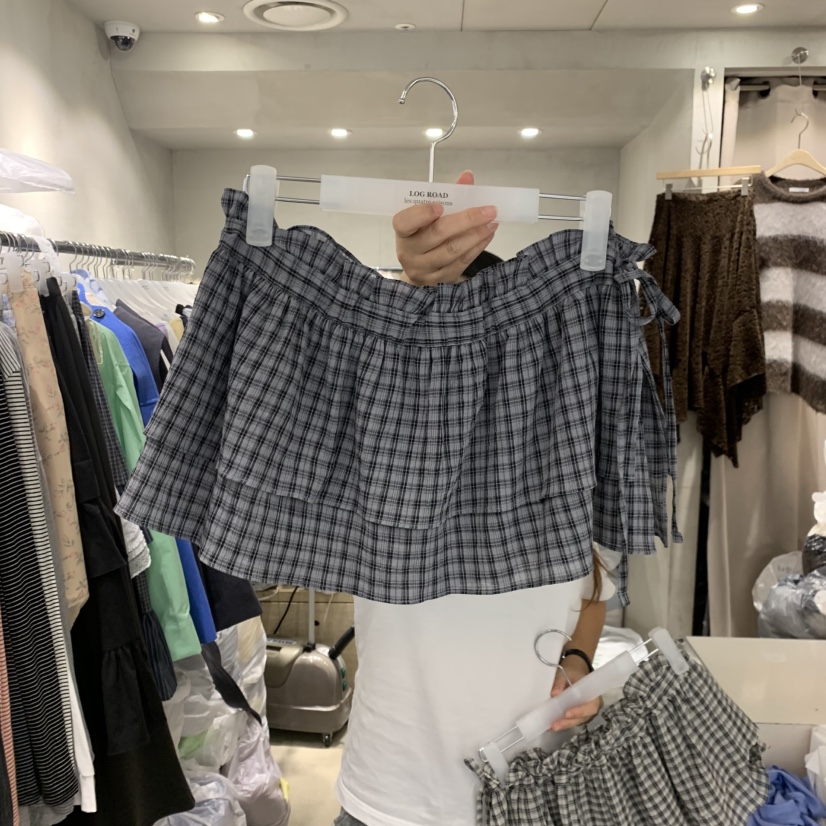 LOGROAD東大門實拍女士新品時尚職業真品人氣短裙荷葉邊格紋LOG ROAD短裙圖色2