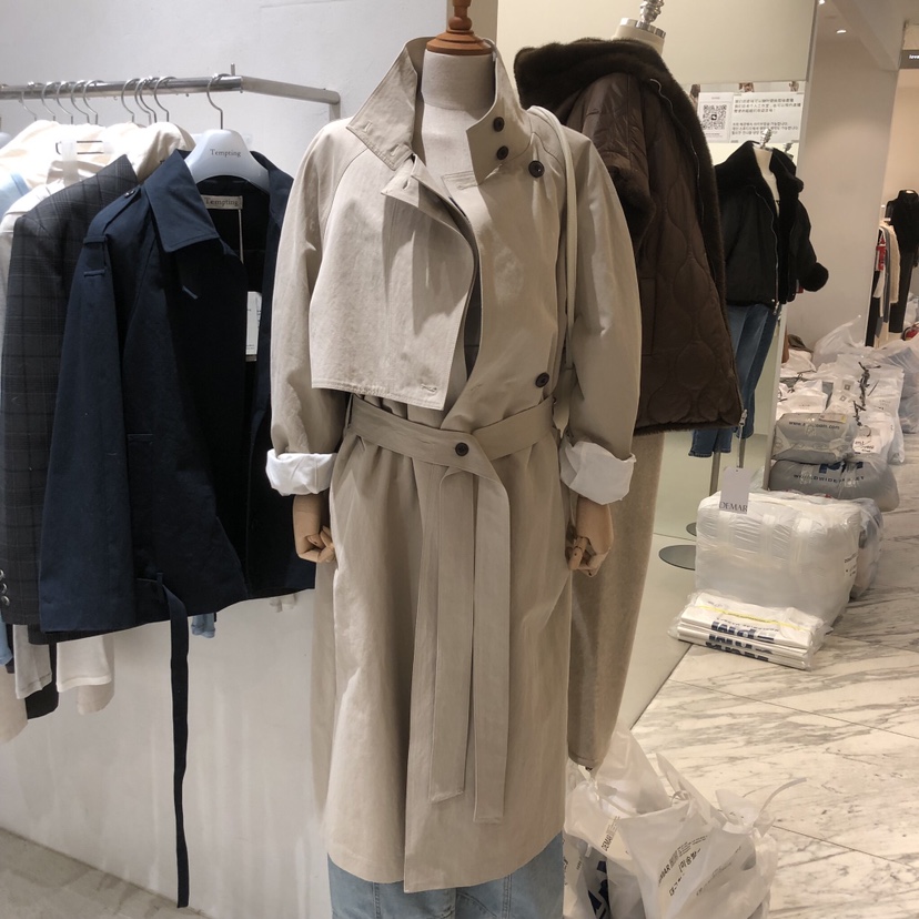 TEMPTING東大門代購女士新款推薦休閑時尚長款風衣含腰帶TEMPTING長款風衣圖色2