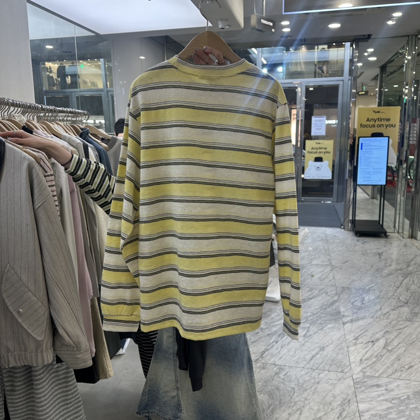 FOUNDATION韓國代購女士新品職業休閑26春夏推薦長袖T恤條紋FOUNDATION長袖T恤