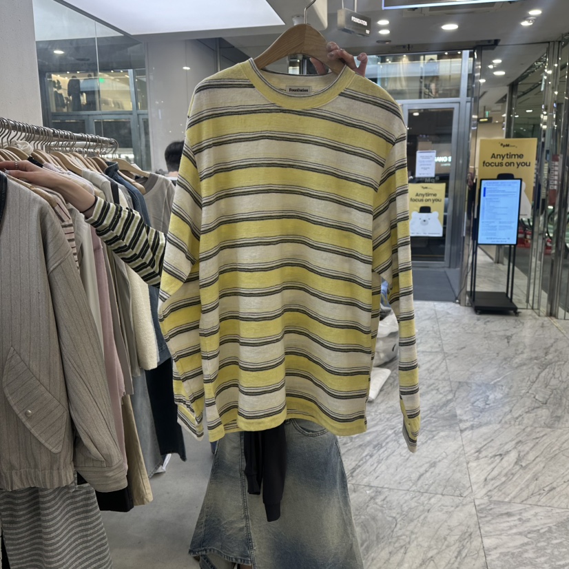 FOUNDATION韓國代購女士新品職業休閑26春夏推薦長袖T恤條紋FOUNDATION長袖T恤圖色1