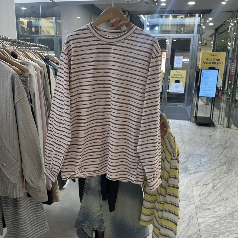 FOUNDATION韓國代購女士新品職業休閑26春夏推薦長袖T恤條紋FOUNDATION長袖T恤圖色2