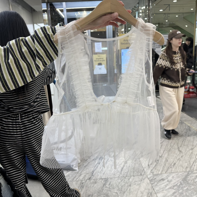 FOUNDATION東大門代購女裝新款推薦職業吊帶背心荷葉邊寬松FOUNDATION吊帶/背心