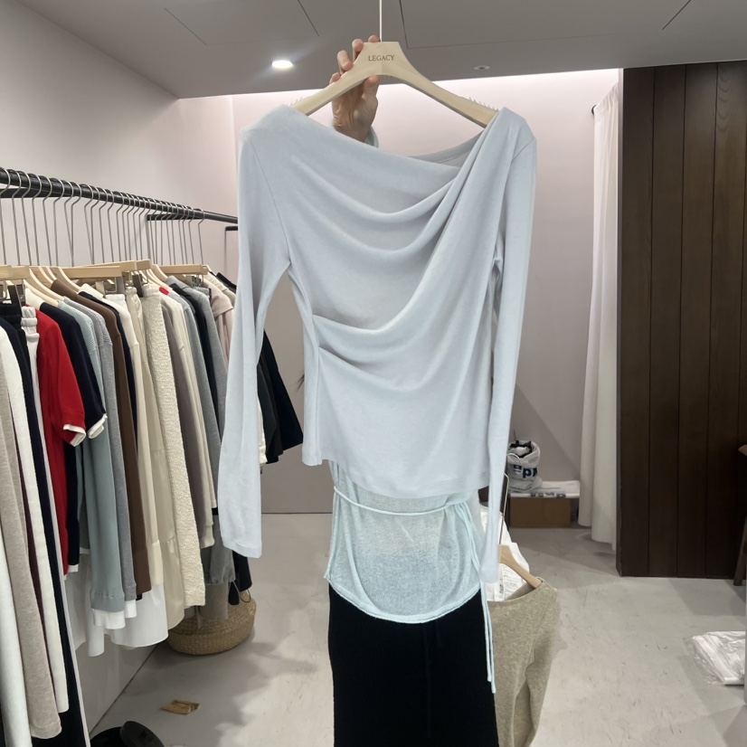 LEGACY東大門代購女裝新品真品職業26春夏時尚長袖T恤褶皺LEGACY長袖T恤圖色2