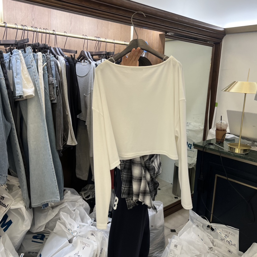 VIRKIN韓國代購女士新品人氣休閑職業時尚推薦長袖T恤口袋VIRKIN長袖T恤