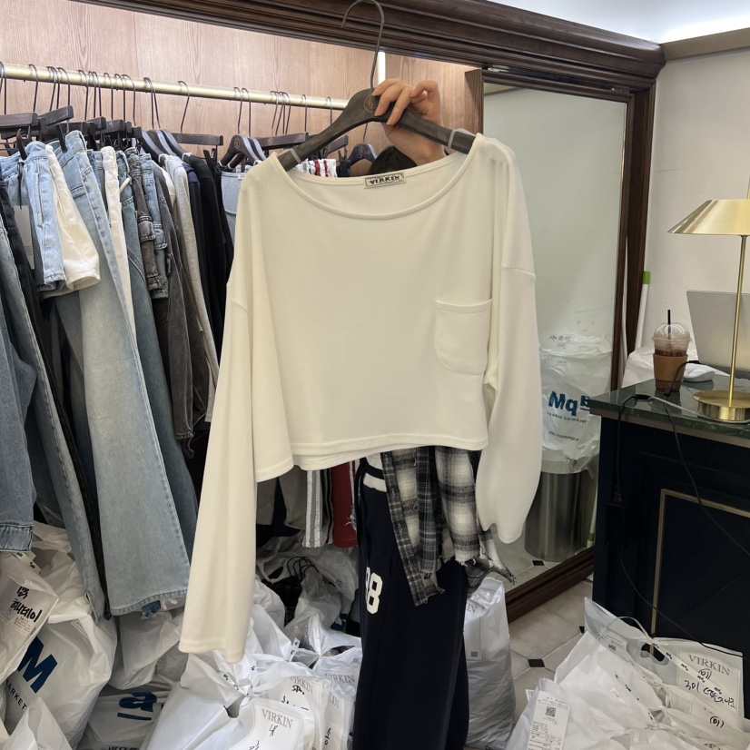 VIRKIN韓國代購女士新品人氣休閑職業時尚推薦長袖T恤口袋VIRKIN長袖T恤圖色1
