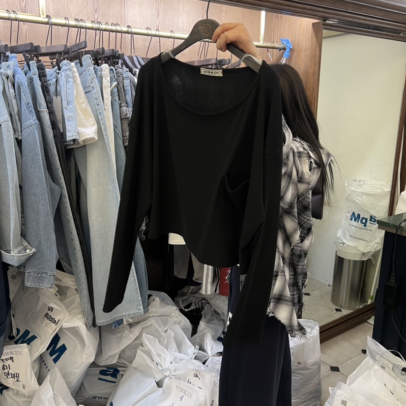 VIRKIN韓國代購女士新品人氣休閑職業時尚推薦長袖T恤口袋VIRKIN長袖T恤圖色3