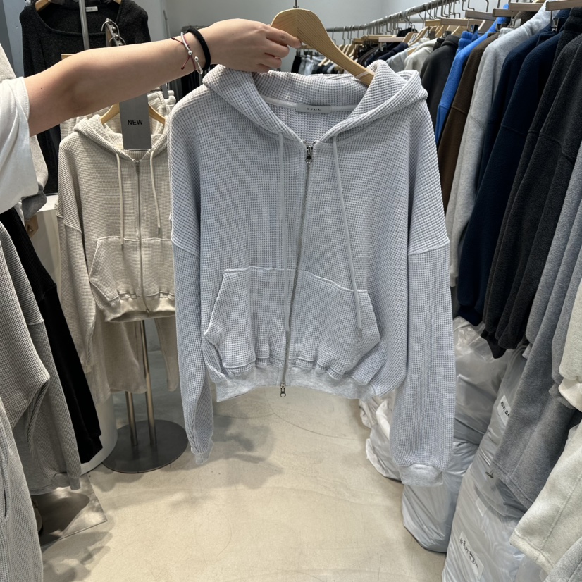 W.FATAL韓國直郵女裝新款真品26春夏夾克連帽拉鏈衫華夫格W.FATAL夾克圖色1花灰