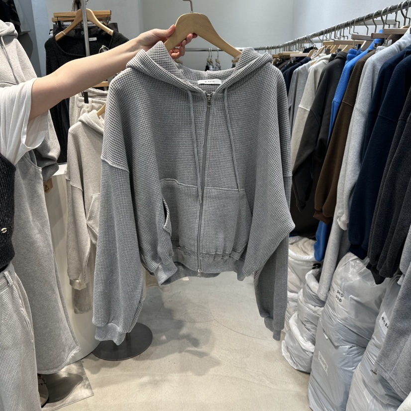 W.FATAL韓國直郵女裝新款真品26春夏夾克連帽拉鏈衫華夫格W.FATAL夾克圖色2灰