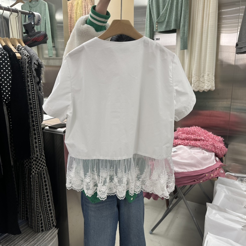 CORNER韓國直郵女裝新款休閑熱賣職業襯衫蕾絲衫蕾絲紐扣CORNER.302襯衫/蕾絲衫