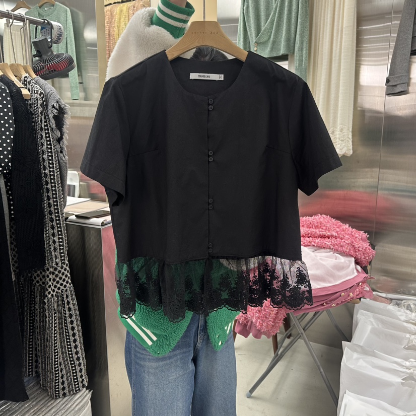 CORNER韓國直郵女裝新款休閑熱賣職業襯衫蕾絲衫蕾絲紐扣CORNER.302襯衫/蕾絲衫圖色2