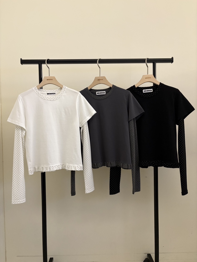 BALANCE韓國直郵女裝新款26春夏時尚人氣休閑長袖T恤假兩件BALANCE長袖T恤