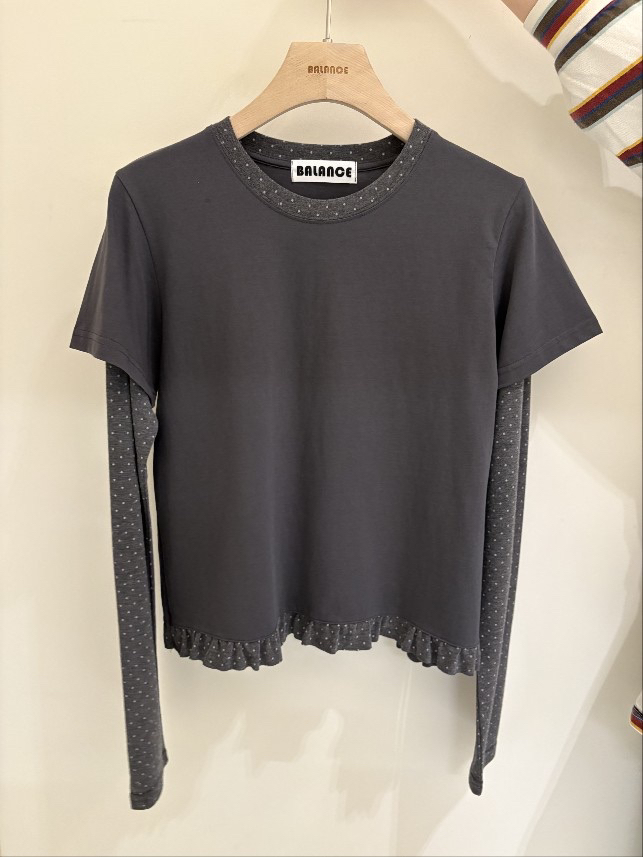 BALANCE韓國直郵女裝新款26春夏時尚人氣休閑長袖T恤假兩件BALANCE長袖T恤圖色2墨色