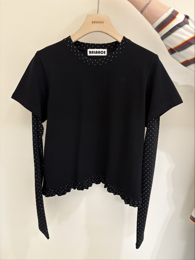 BALANCE韓國直郵女裝新款26春夏時尚人氣休閑長袖T恤假兩件BALANCE長袖T恤圖色3黑色