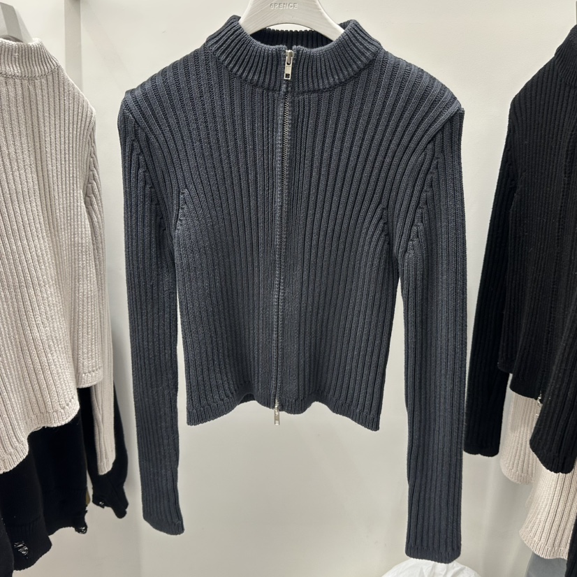 SIXTEEN韓國直郵女裝新品時尚真品26春夏推薦針織衫拉鏈羅紋SIXTEEN針織衫圖色2墨色