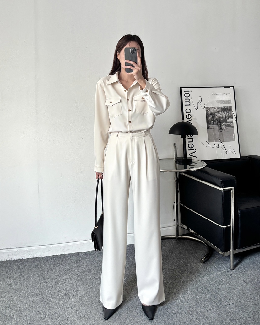 VERNI東大門代購女裝新款人氣休閑26春夏職業襯衫蕾絲衫口袋VERNI襯衫/蕾絲衫