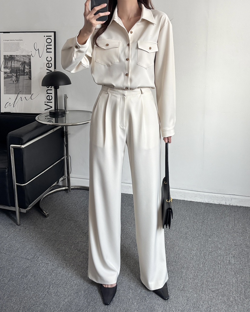 VERNI東大門代購女裝新款人氣休閑26春夏職業襯衫蕾絲衫口袋VERNI襯衫/蕾絲衫