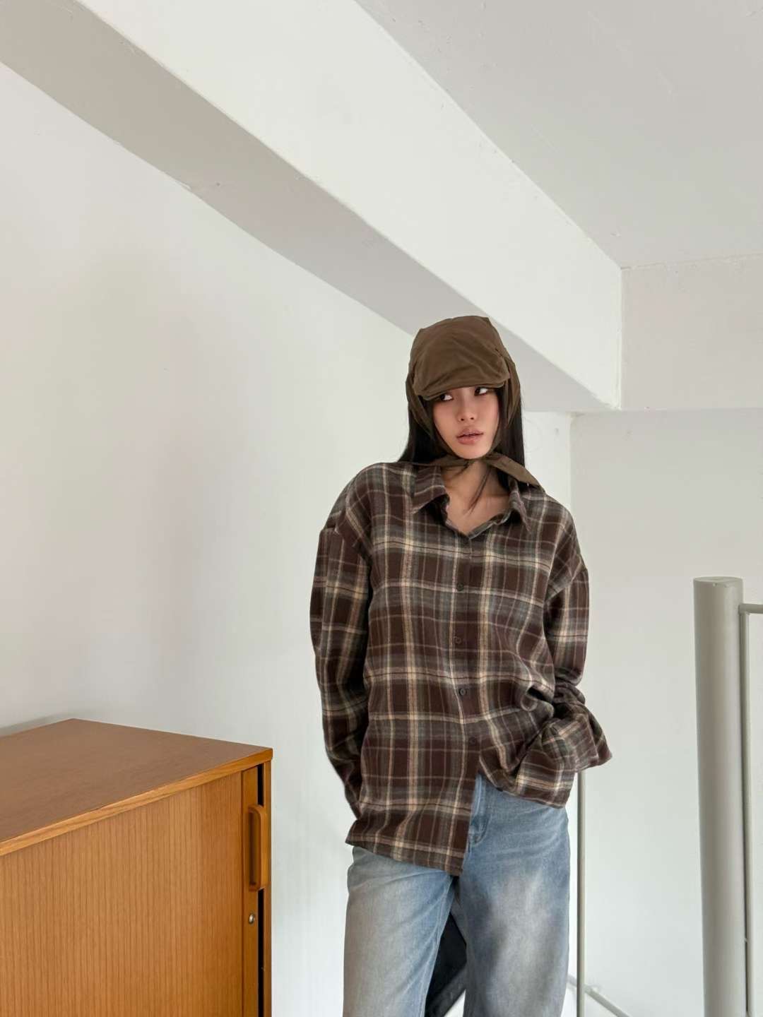 BBIBBICO韓國直郵女士新款職業真品熱賣休閑襯衫蕾絲衫格子BBIBBICO襯衫/蕾絲衫