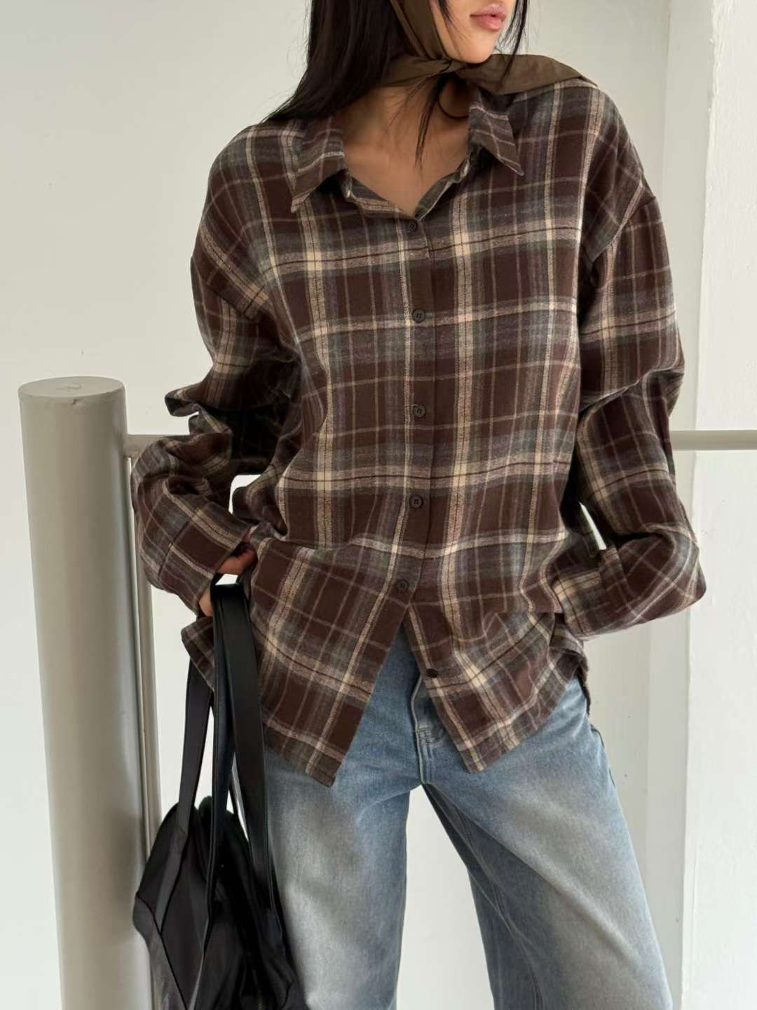 BBIBBICO韓國直郵女士新款職業真品熱賣休閑襯衫蕾絲衫格子BBIBBICO襯衫/蕾絲衫圖色1