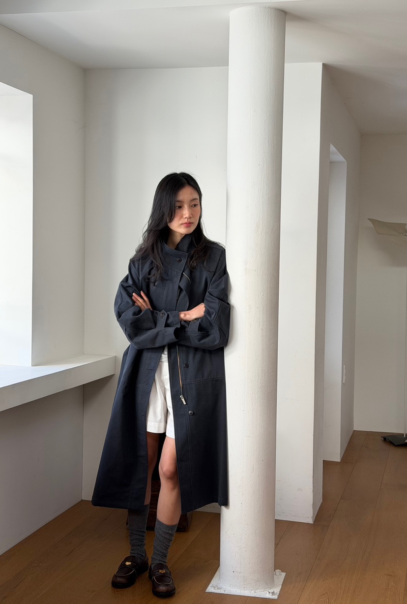 AMY GRACE韓國代購女士新款休閑真品人氣中長款大衣含腰帶AMY GRACE中長款大衣