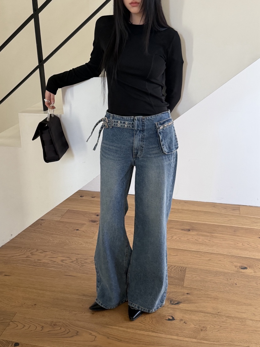 SUNDER MARKET韓國直郵女裝新品人氣職業時尚牛仔褲腰帶SUNDER MARKET牛仔褲圖色1