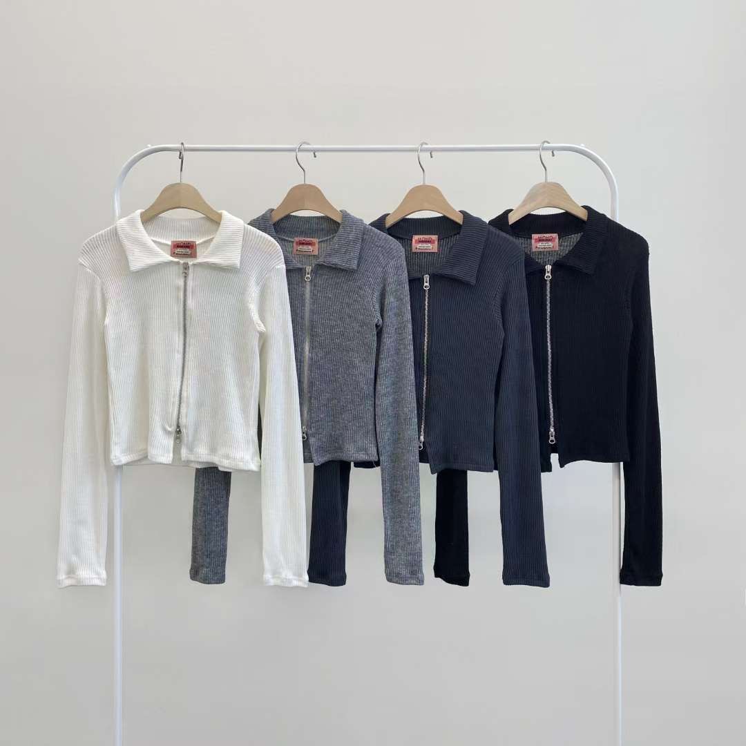 BBIBBICO韓國直郵女士新品推薦真品人氣時尚休閑針織衫拉鏈BBIBBICO針織衫圖色3左三色