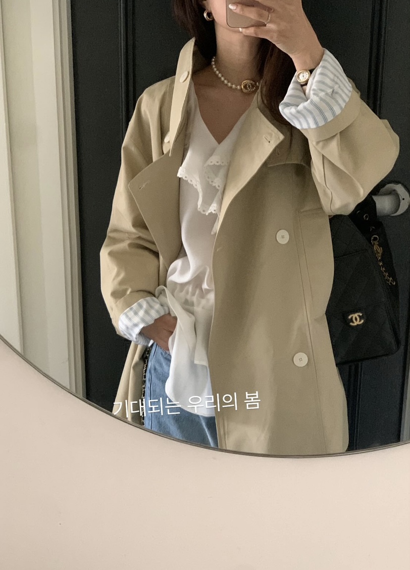 LA CREME東大門實拍女裝新品真品時尚休閑熱賣長款風衣高領LA CREME長款風衣