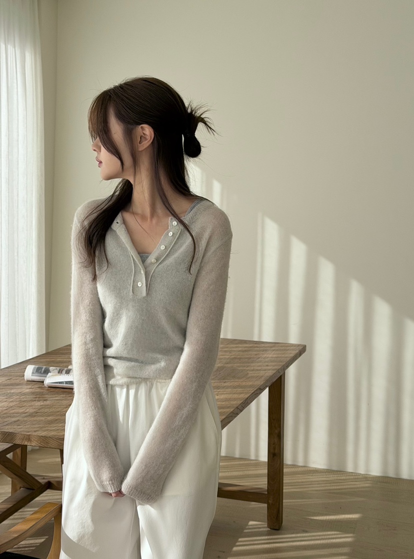 AMY GRACE韓國代購女士新品26春夏熱賣真品時尚針織衫紐扣AMY GRACE針織衫