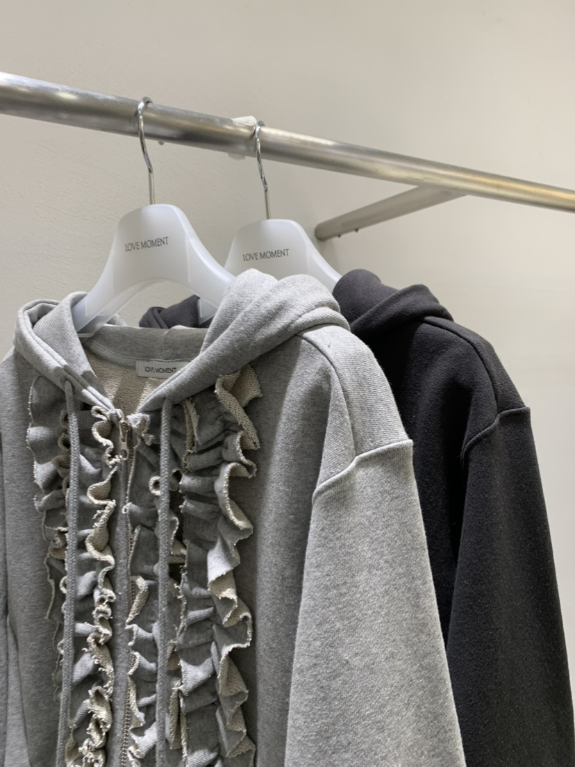 LOVE MOMENT東大門代購女士新品休閑衛衣連帽拉鏈衫荷葉邊LOVE MOMENT衛衣