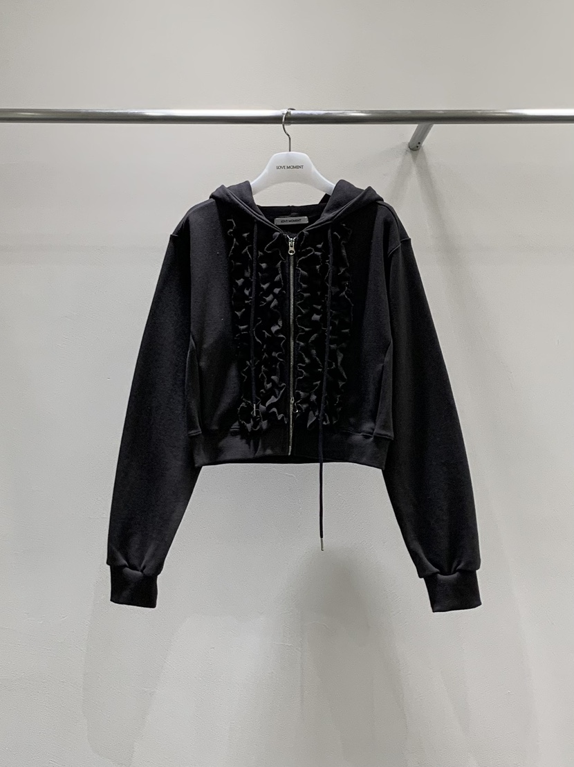 LOVE MOMENT東大門代購女士新品休閑衛衣連帽拉鏈衫荷葉邊LOVE MOMENT衛衣圖色2