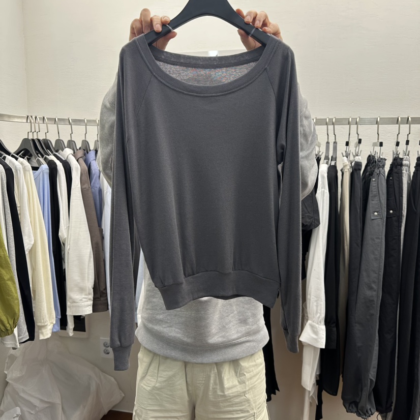 MOANA東大門代購女士新款26春夏時尚推薦職業長袖T恤露肩MOANA長袖T恤圖色3