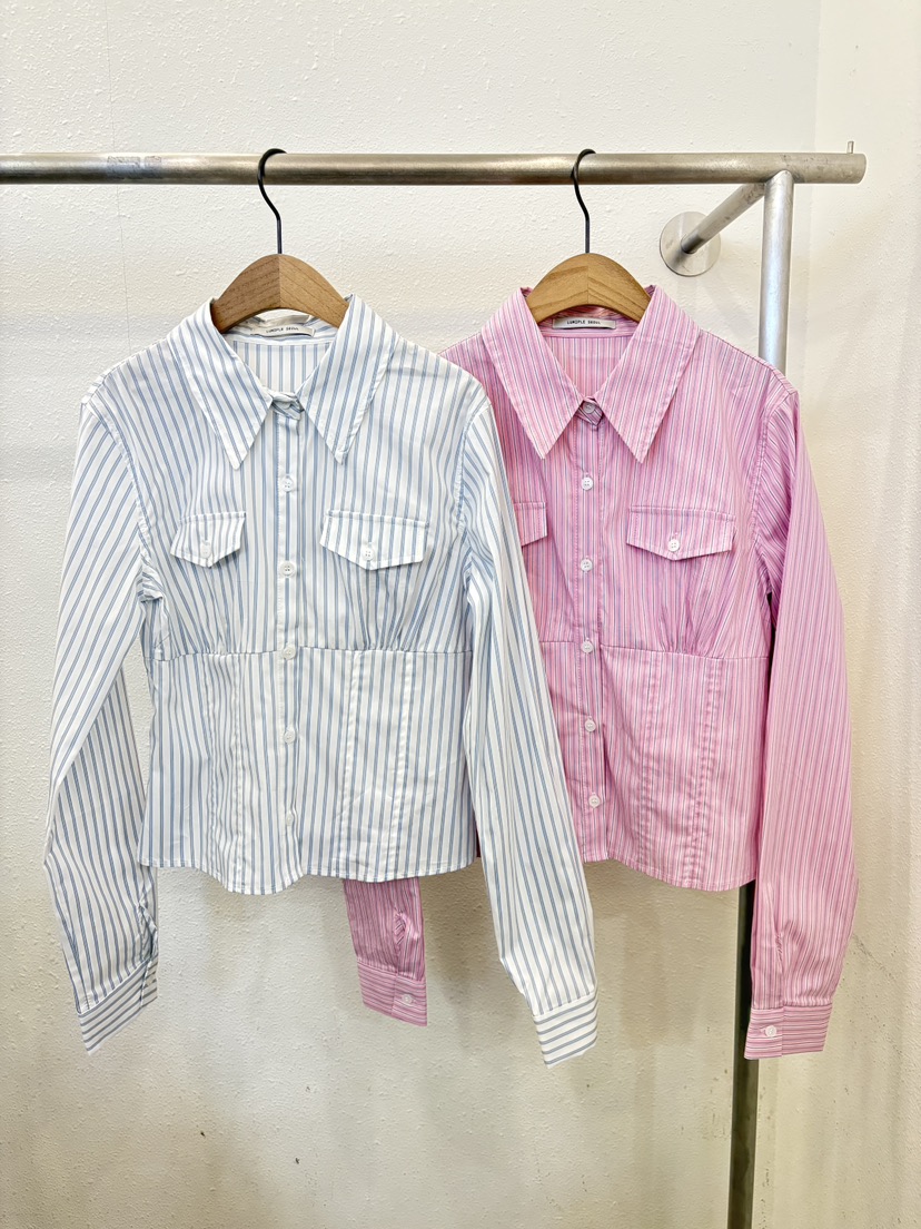 LUMIPLE韓國直郵女士新品熱賣職業推薦襯衫蕾絲衫口袋條紋LUMIPLE襯衫/蕾絲衫