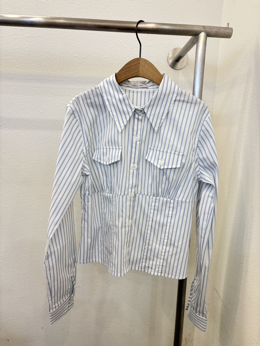 LUMIPLE韓國直郵女士新品熱賣職業推薦襯衫蕾絲衫口袋條紋LUMIPLE襯衫/蕾絲衫圖色2