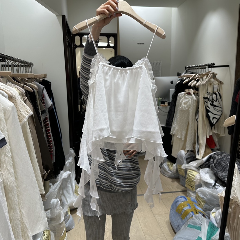 THEMORYPARK東大門實拍女士新款熱賣休閑真品吊帶背心荷葉邊THE MORY PARK吊帶/背心