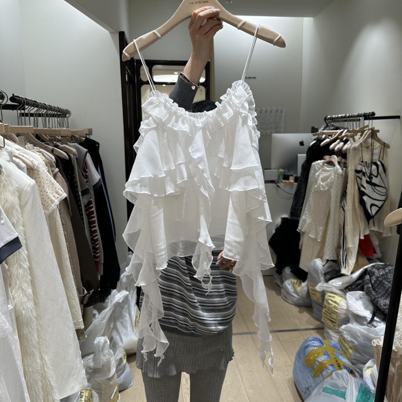 THEMORYPARK東大門實拍女士新款熱賣休閑真品吊帶背心荷葉邊THE MORY PARK吊帶/背心圖色1