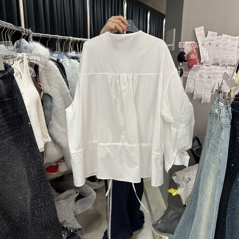 MOMAZU東大門直郵女裝新款職業襯衫蕾絲衫荷葉邊系帶拉鏈MOMAZU襯衫/蕾絲衫