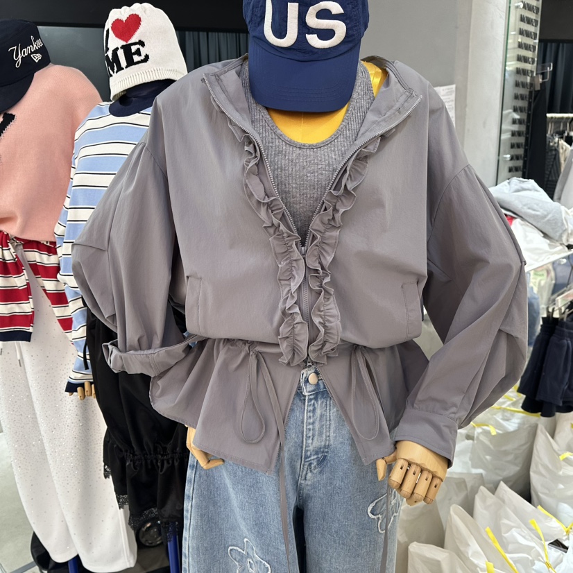 MOMAZU東大門直郵女裝新款職業襯衫蕾絲衫荷葉邊系帶拉鏈MOMAZU襯衫/蕾絲衫圖色2