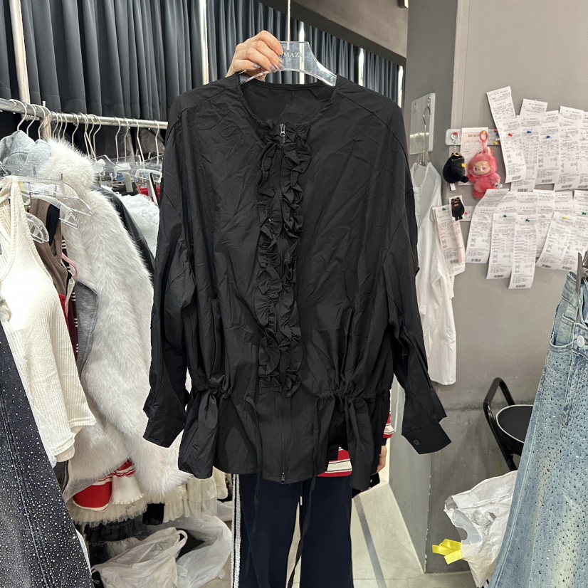 MOMAZU東大門直郵女裝新款職業襯衫蕾絲衫荷葉邊系帶拉鏈MOMAZU襯衫/蕾絲衫圖色3