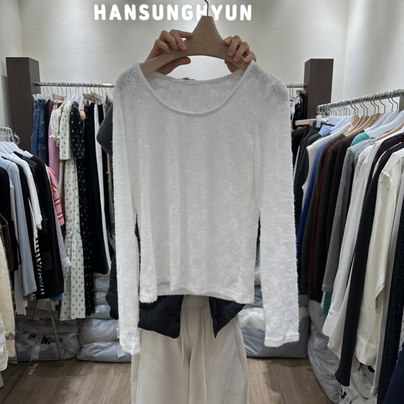 HANSUNGHYUN東大門代購女士新款推薦休閑襯衫蕾絲衫花朵透視HANSUNGHYUN襯衫/蕾絲衫圖色1